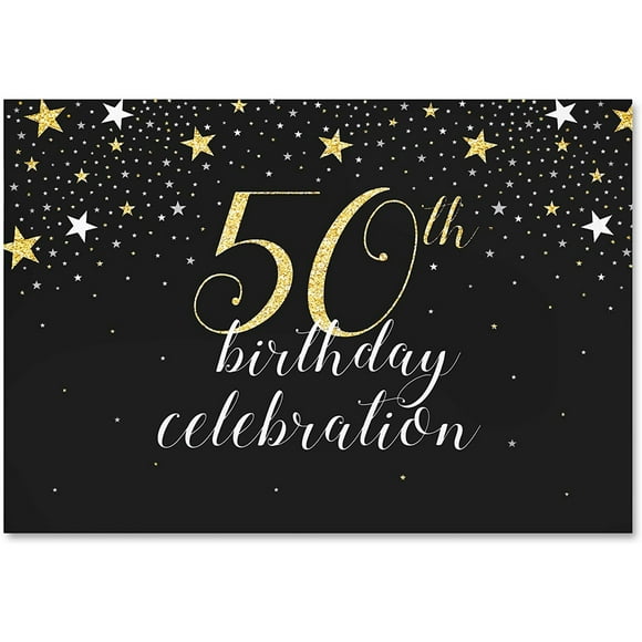 DORCEV Polyester 4x4ft Welcome 50th Birthday Wish Backdrop 50th Birthday Party 50th Celebration Activities Background Shiny Golden Stripe Party Banner 50th Birthday Photo Studio Props 